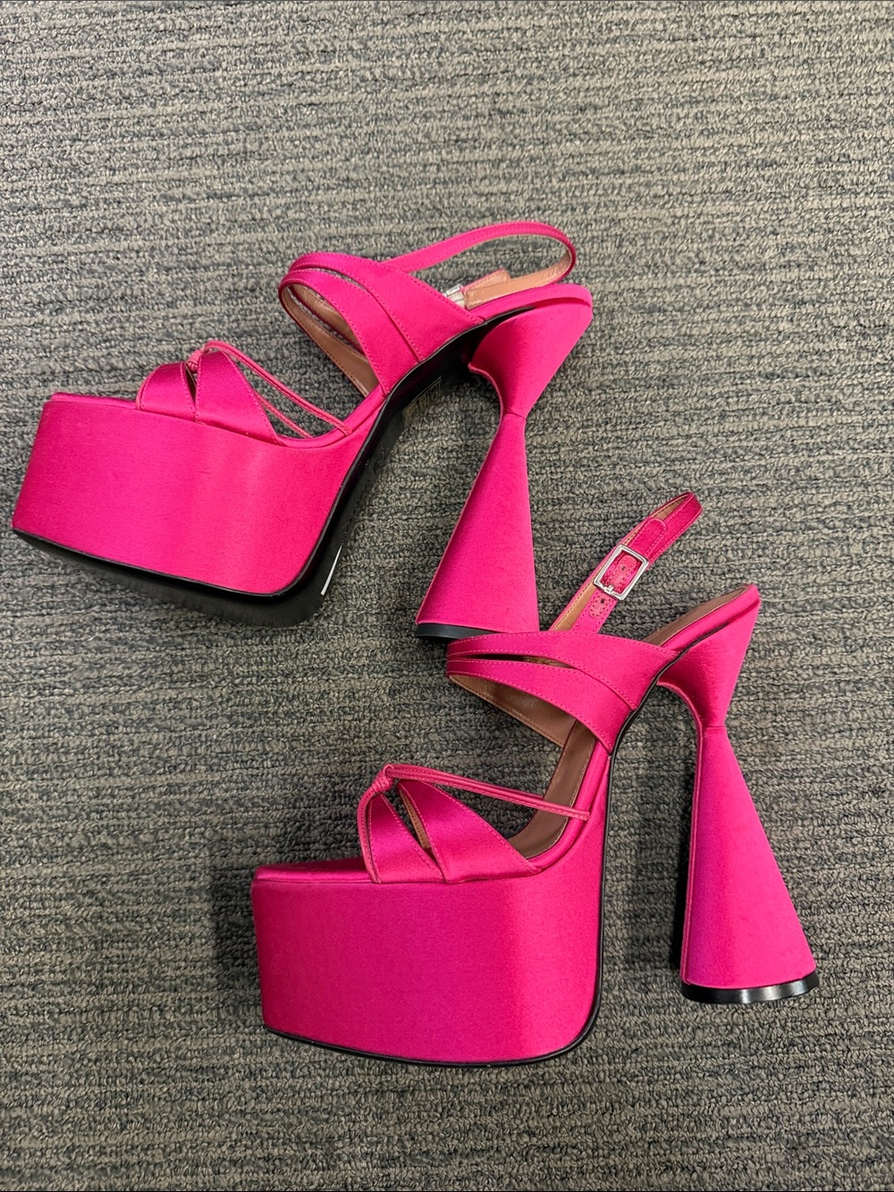 Fuchsia Satin Slingback Pointed-Toe Heels - Picture 2 of 8